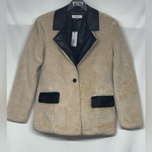 WeWoreWhat x Revolve Faux Fur Blazer in Ivory and Black Size XS Oversized